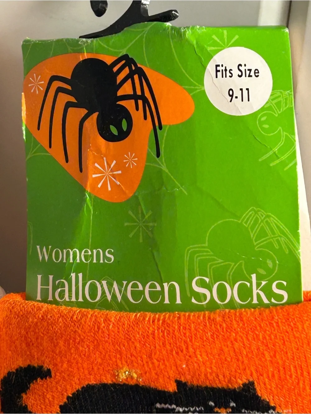 Vintage 90s Halloween Socks Walmart Womens 2 Pack Black Cat Jingle Bells LOT